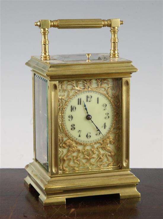 An Edwardian ormolu hour repeating carriage clock, 6.5in.